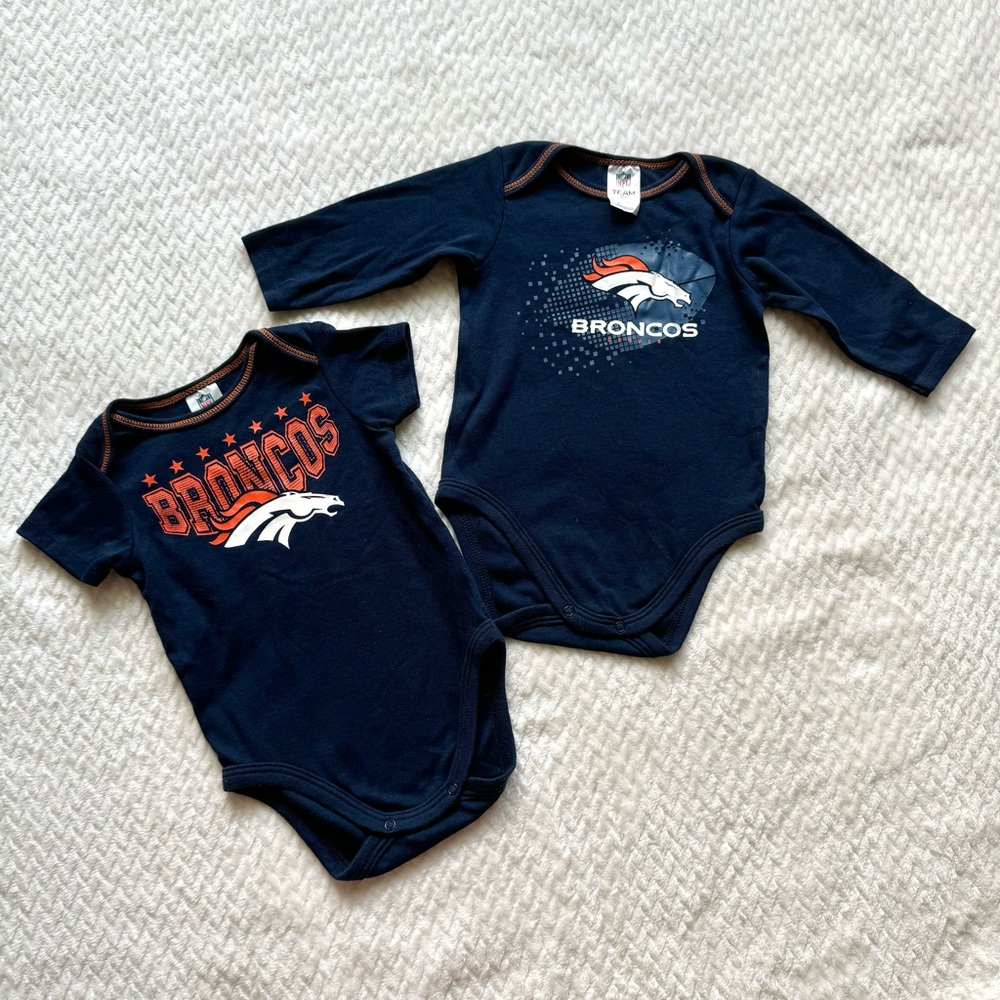 NFL Team Apparel Broncos One Piece Jersey Bodysuit 3-6m Set Of 2 Blue Orange